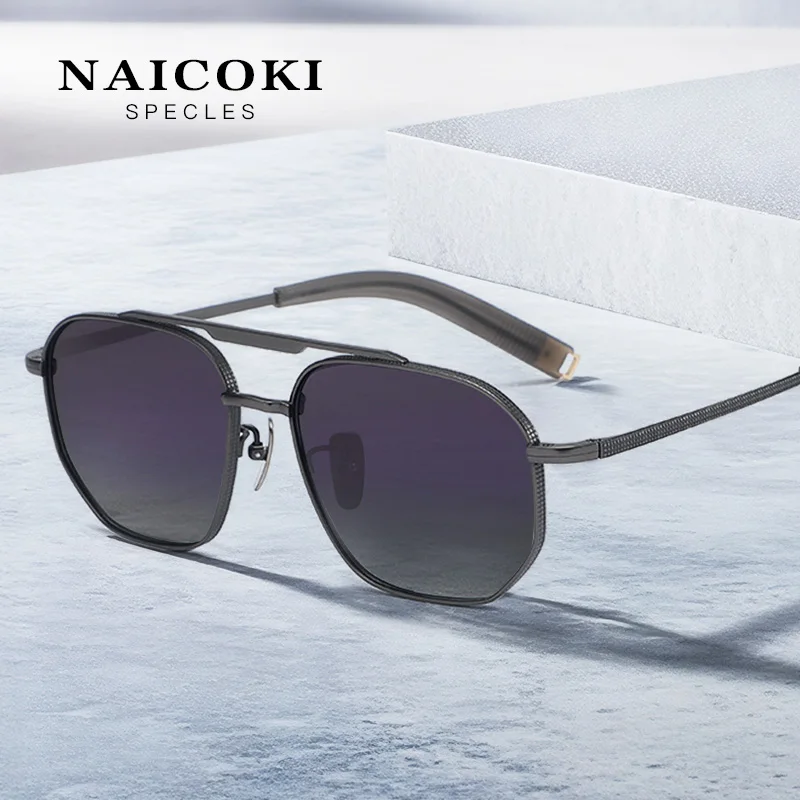 

NAICOKI 100% Titanium Vintage Sunglasses For Men Polarized Gradient Fashion Outdoor Shades UV400 Brand Design Sun Glasses T50003
