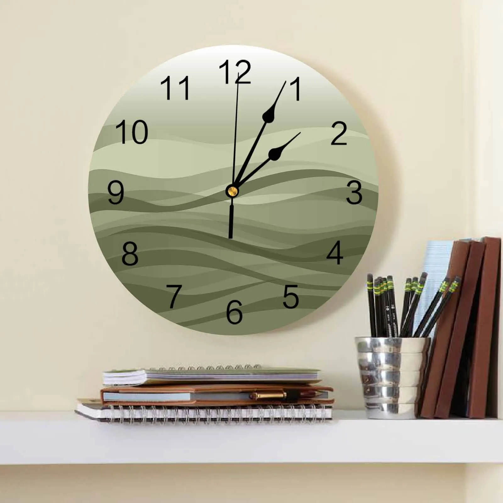 Gradient Water Ripple Sage Green Wall Clock Large Modern Kitchen Dinning Round Wall Clocks Bedroom Silent Hanging Watch