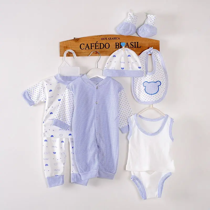 8PCS Newborn Baby Clothing Set Tops Trousers Hat Bibs Clothing Suits Baby Boys Girls Clothes Cotton Cartoon Underwear 0-3M