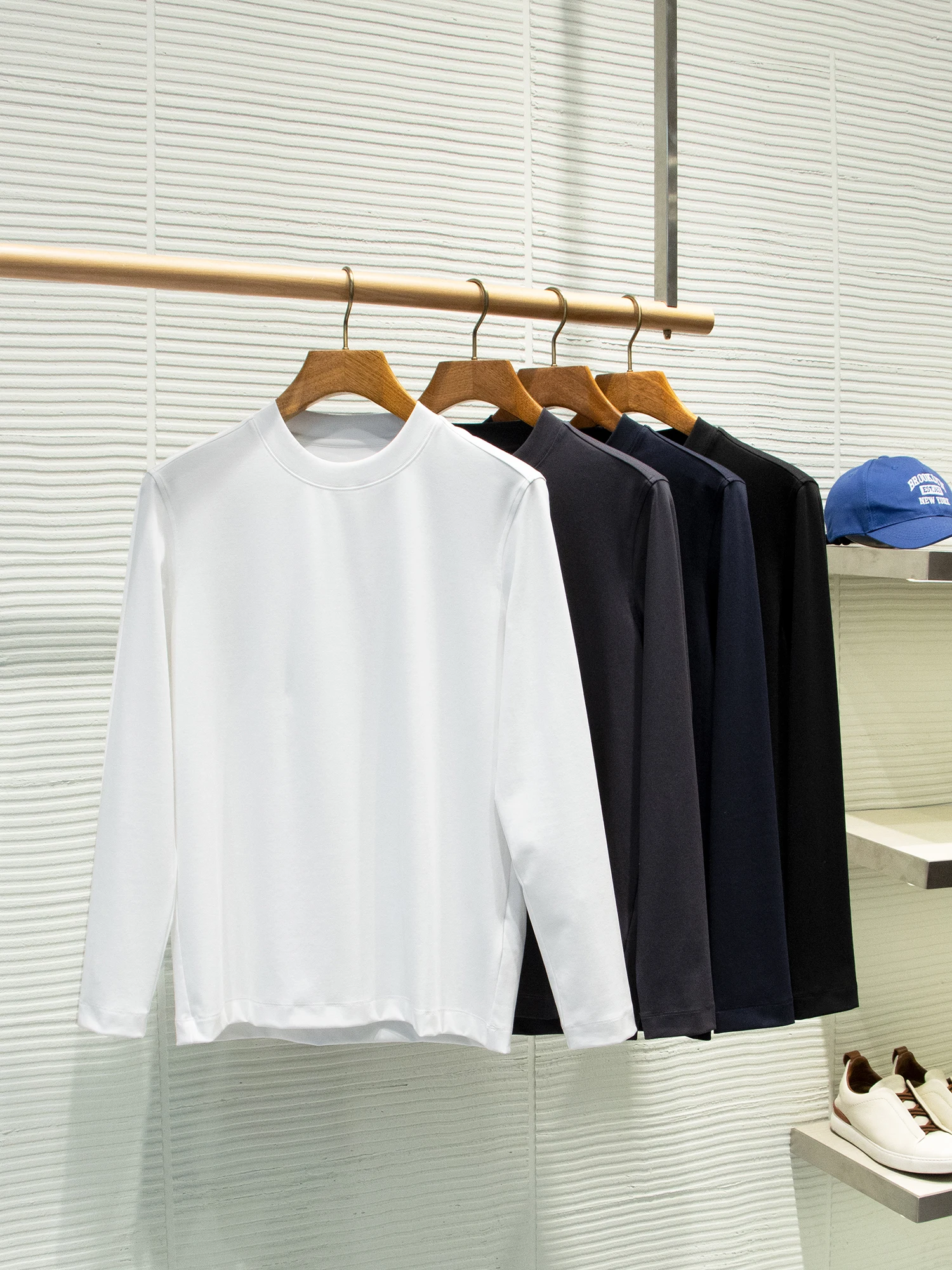 

Good Cotton Supima Men's Long Sve round Ne T-irt Base irt Commute Ciwalk Casual Cotton Polyester Elastic Fiber