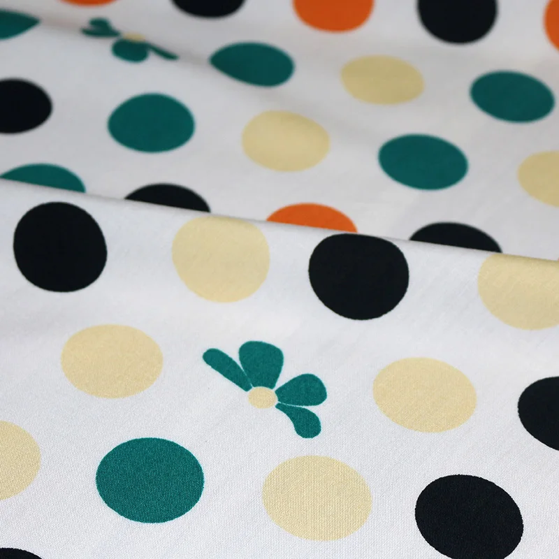 Summer Polka Dot Printed Rayon Fabric By Meters for Dress Clothes Pajamas Bedding Sewing Needlework Cloth Smooth Breathable Soft