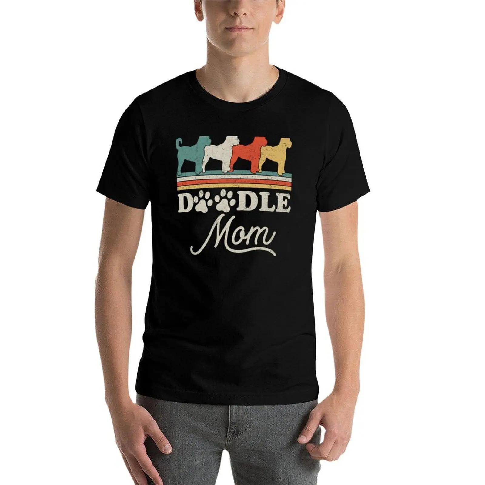 Doodle Mom- Retro Doodle Mama - Goldendoodle Owner تي شيرت رجالي تي شيرت قطن ثقيل تي شيرت للرجال تي شيرت ناعم من القطن