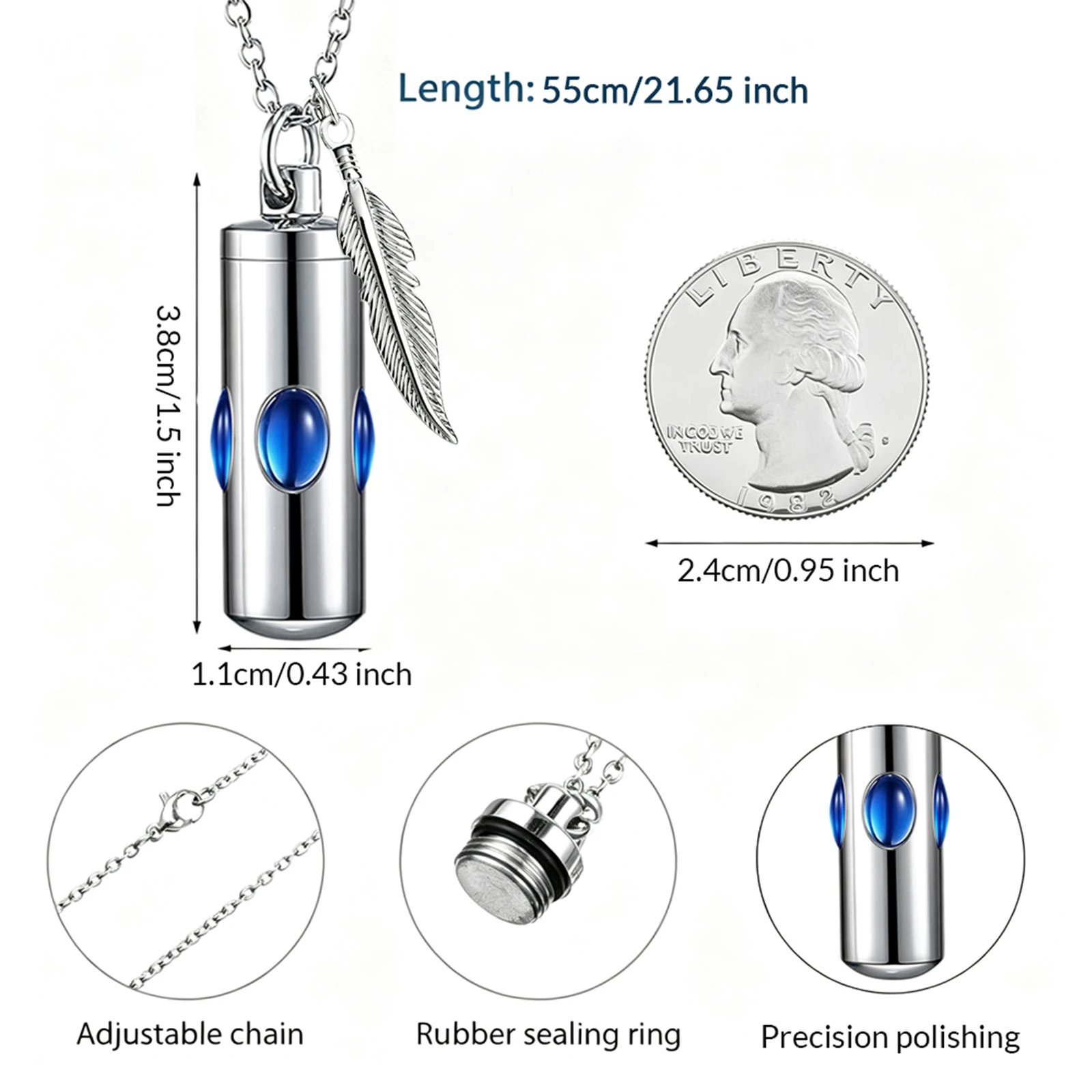 Cylinder Cremation Jewelry Urn Necklace for Ashes Stainless Steel Memorial Pendant Crystal Cremation Urn Ashes Keepsake
