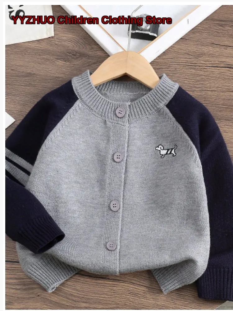 Boys Cardigan Kids Spring 2026 Knit Cardigan Round Neck Zip Up Stylish Fashionable Outerwear Toddler
