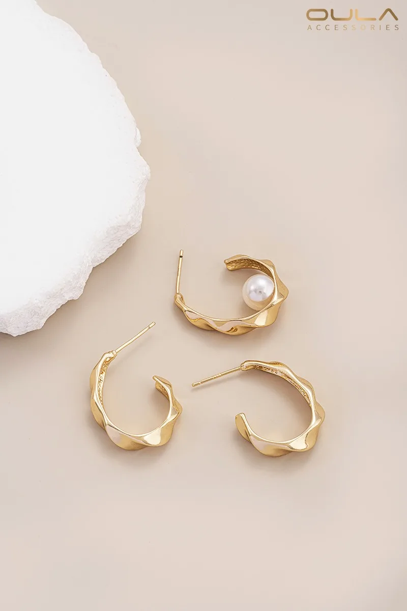 14K Gold-Plated Korean C-Shaped Fashion Ear Rings Set with French 925 Silver Needle DIY Elegant Simple Ear Jewelry
