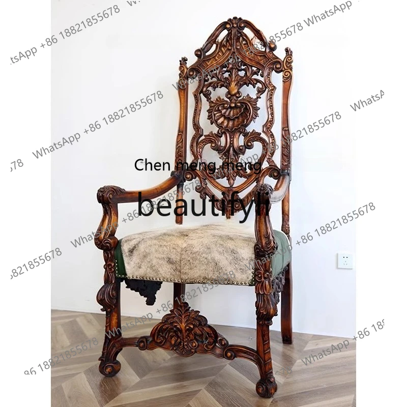 European, solid wood, retro, large armrest decorative chair, castle museum art space design chair