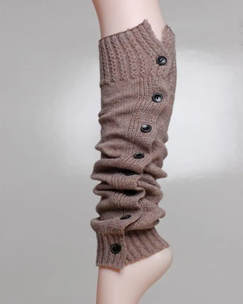 Long Solid button down Wool Knitted Leg Warmers Boot Covers