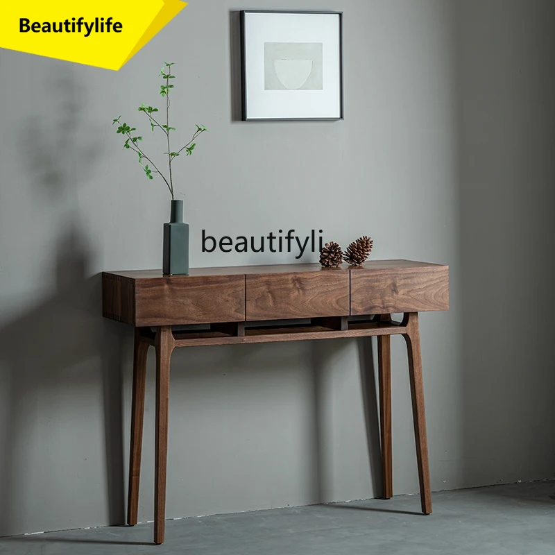 

A57 North American black walnut entrance table pure solid wood table Nordic entrance cabinet log case