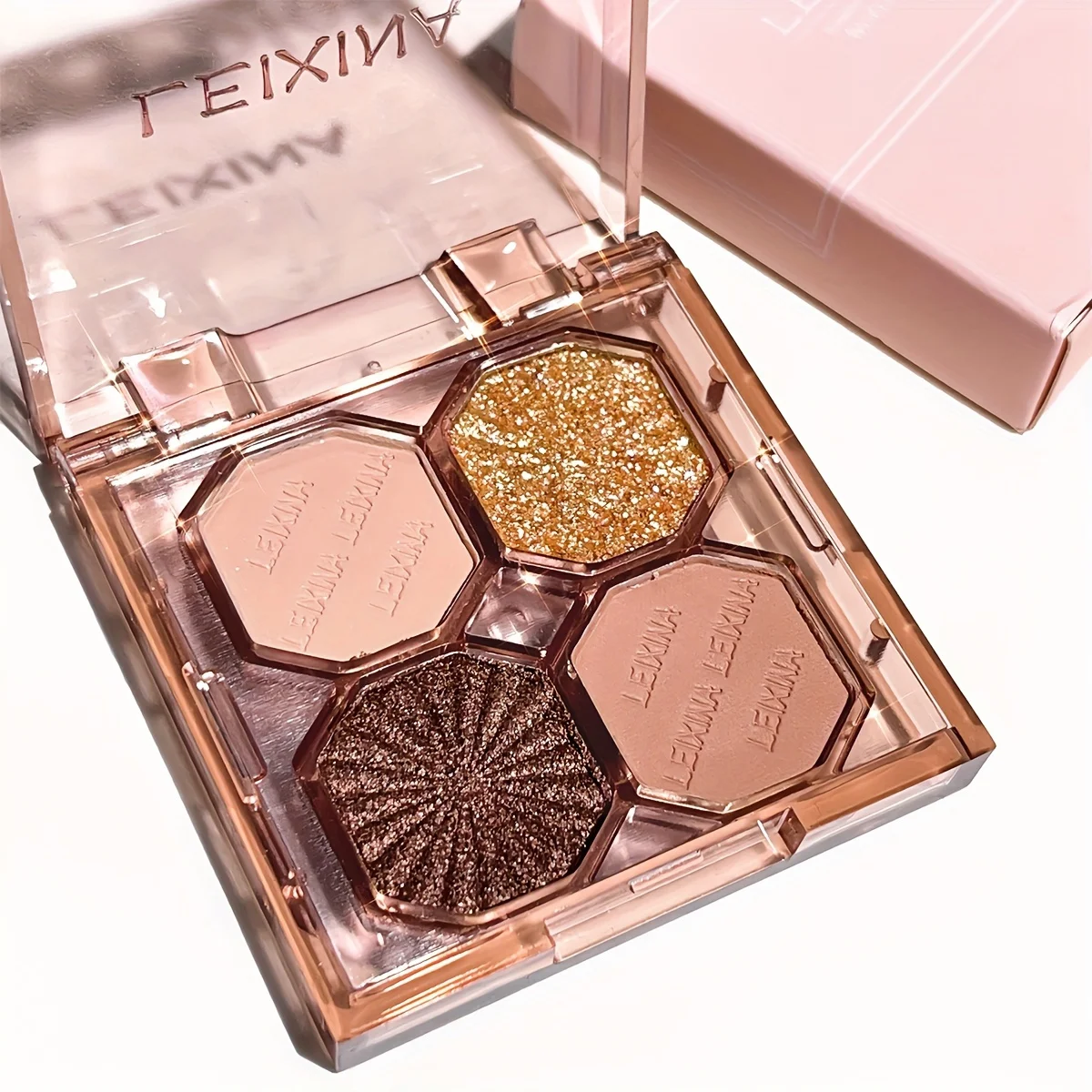 Schokoladen-Lidschattentablett in 4 Farben – mattes und glitzerndes Finish, langlebig, hochpigmentiert, braun, nackt, gold, schwarz