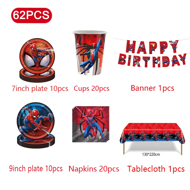 Spiderman Birthday Party Decorations Tableware Balloons Backdrop Plates Cups Napkin Kit Spiderman Theme Deco Child Supplies Set