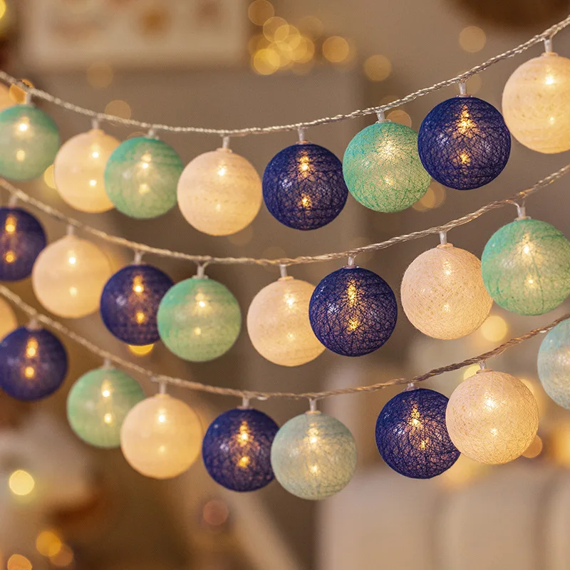 LED Cotton Garland Balls Lights String Valentine's Day Easter Outdoor Hanging Party Kids Room Fairy Lights Ramadan Decorations