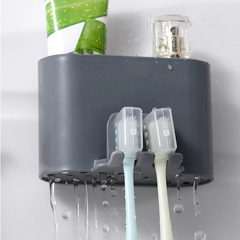 Toothbrush Holder Punch-free Wall-mounted Toothbrush Holder Shaver Toothpaste Mouthwash Cup Storage Rack Bathroom Accessories