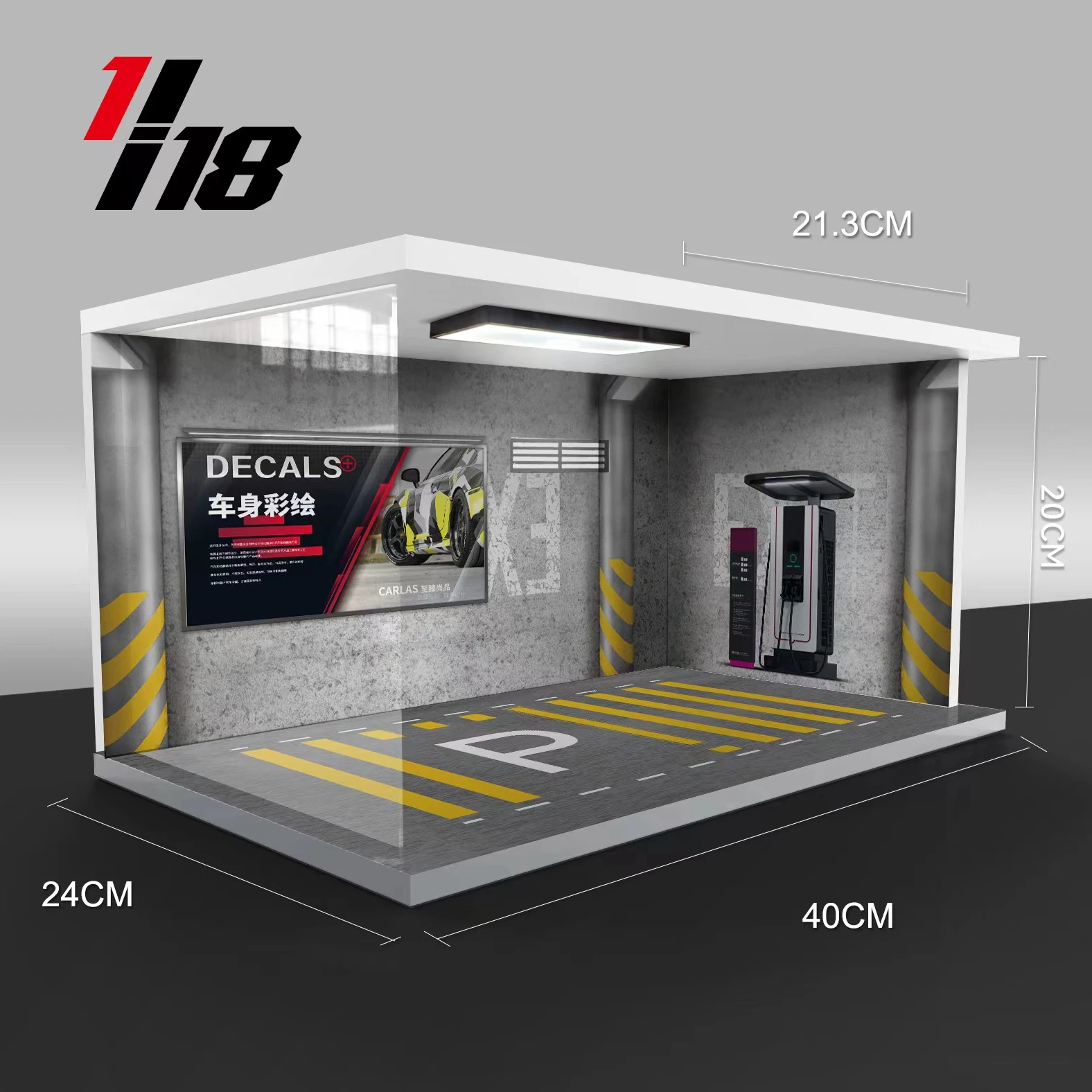 Diorama 1/18 Garage Diecast  Display Cabinet For Model Cars Minicar Vehicles Pcv Parking Lot HD Acrylic With Light MODEL TOY CAR