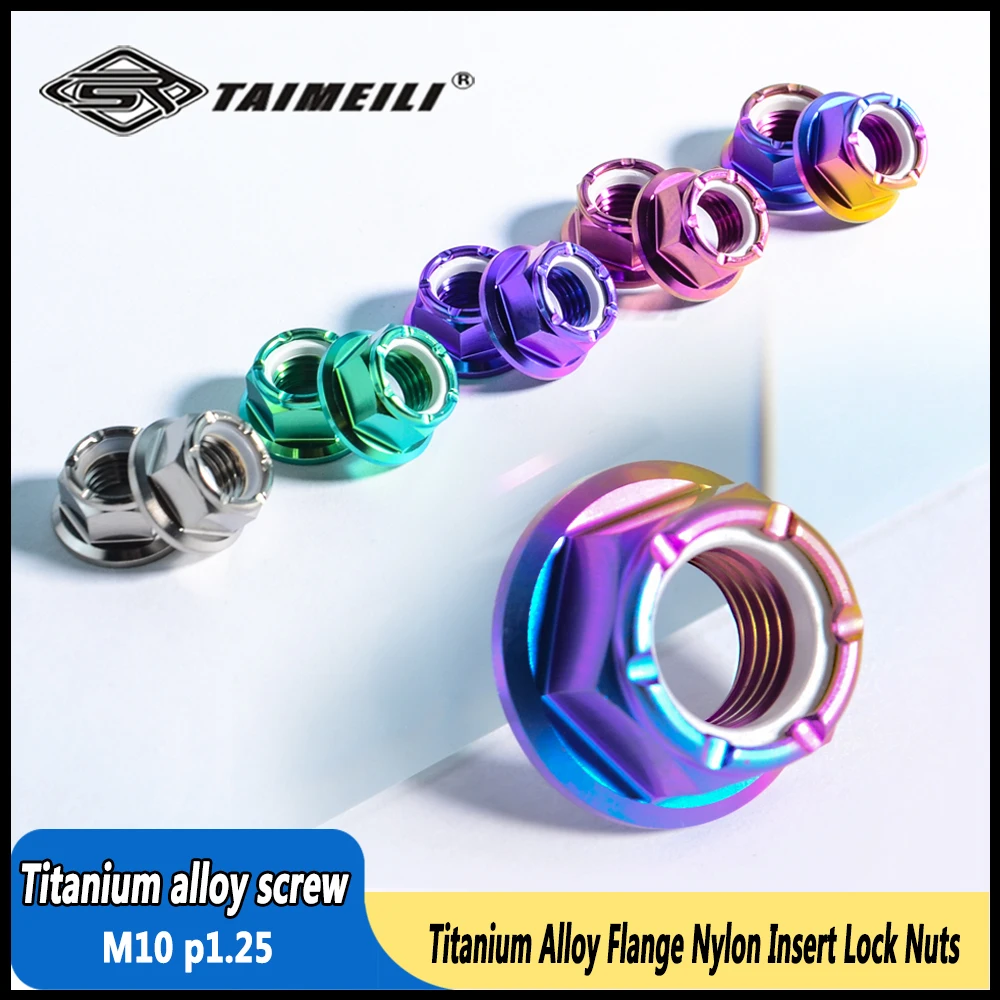 TAIMEILI GR5 Titanium Alloy Flange Nylon Insert Lock Nuts M10 p1.25 Motorcycle Chain Adjuster Nuts For Kawasaki Optional 5/6PCS