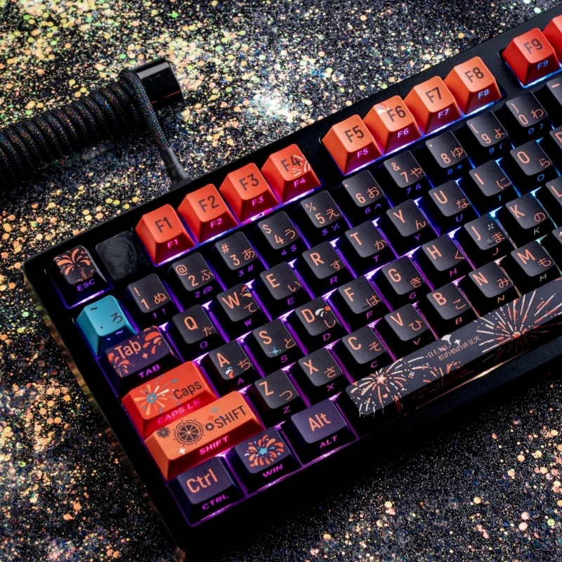 “Fireworks” translucent PBT side-engraved keycaps 5-sided heat-sublimation OEM original height keycaps