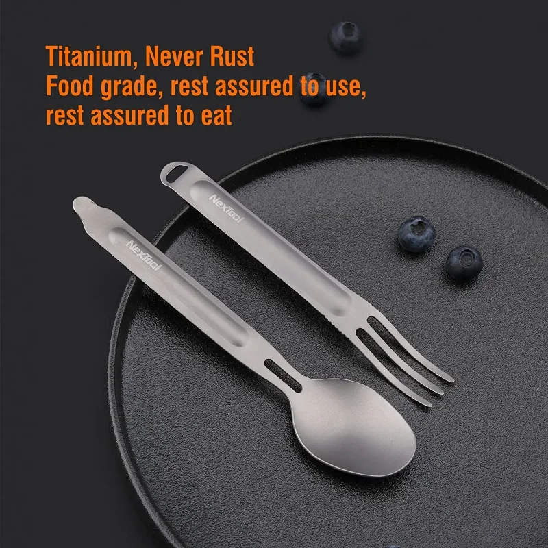 Xiaomi NexTool Outdoor Pure Titanium Spork and Spoon Reusable Camping Utensil Set with Flatware Set for Outdoor Camping Portable