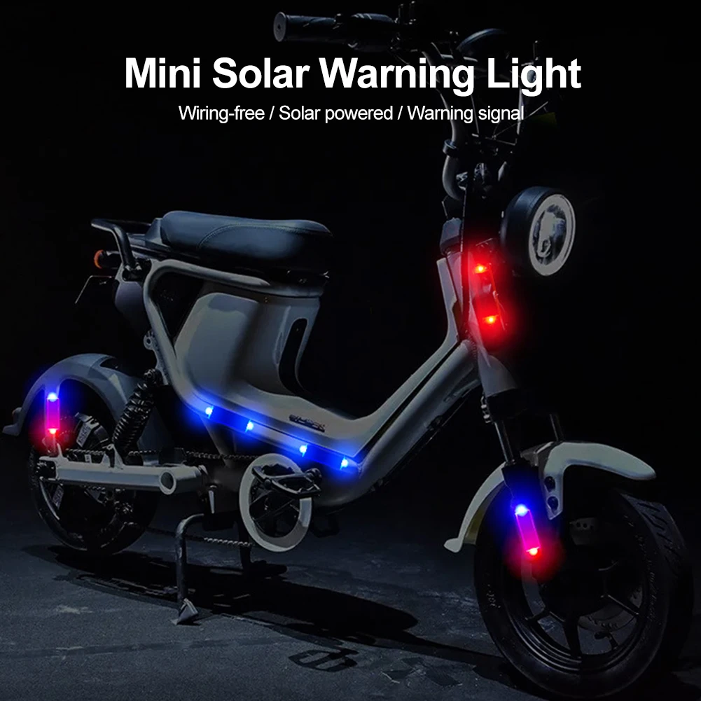 1 Uds. Lámpara de advertencia para coche, luz LED de 12V para coche, luz de advertencia para motocicletas y bicicletas con energía Solar, luces LED de posición lateral rojas y azules