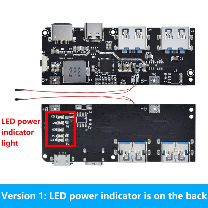 QC4.0 QC3.0 LED Dual USB 5V 4.5A 22.5W Micro/Type-C Mobile Power Bank 18650 Charging Module Temperature / Circuit Protection