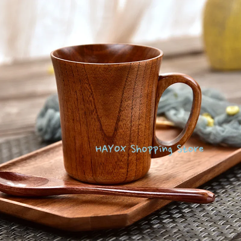 Wooden Big Belly Mug Cup with Handle Handmade Natural Wood Beer Tea Coffee Milk Water Cup Kitchen Drinkware Mug