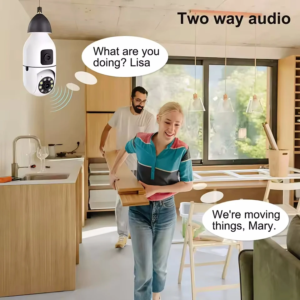 E27 Bulb Surveillance Security Camera 8MP HD Night Vision 2 Screen 2 Lens Camera Indoor Motion Detection 8X Zoom WiFi Camera 5MP