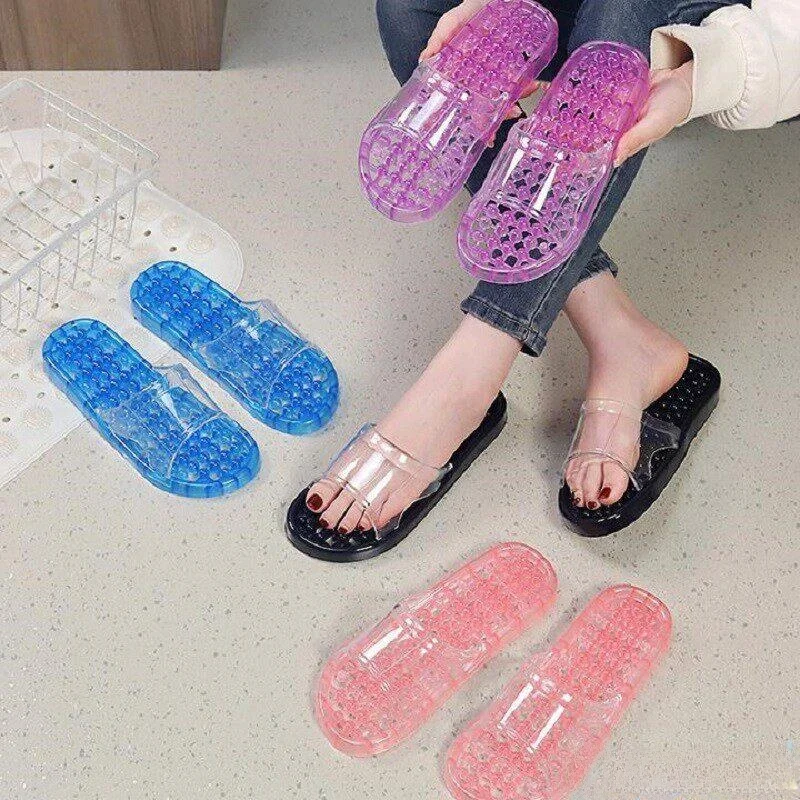 

Women's Transparent Slip-On Summer Sandals Indoor Anti-Slip Bathing Crystal Sole Massage Slippers Soft Bottom Home Slippers