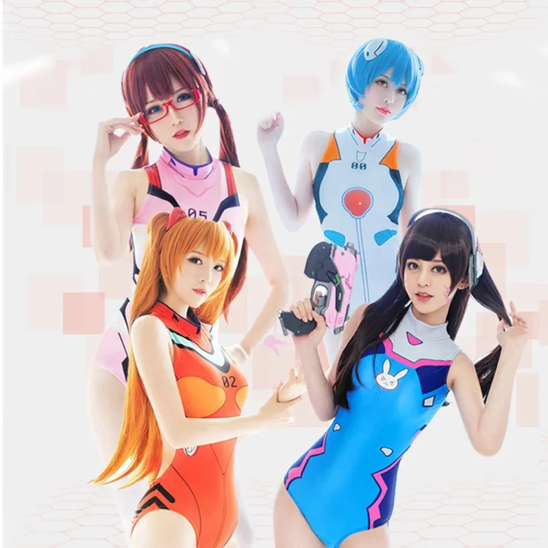 Game Anime Overwatch Asuka Langley Soryu Ayanami Rei Cosplay Costume Dead Bank Water Swimsuit One-piece Tights