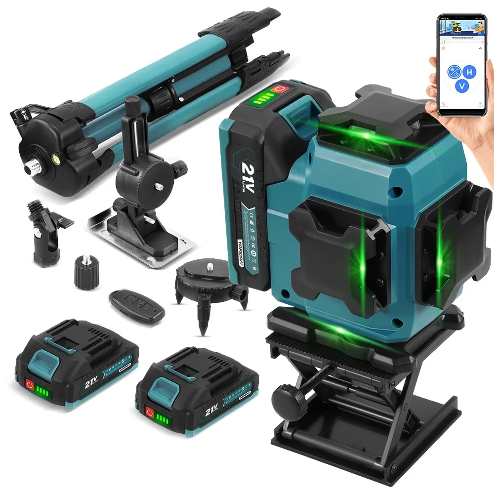 YOFIDRA 4D 16 Linien Ultra Leistungsstarker Grüner Strahl 360 ° Selbstnivellierende horizontale Lasernivelliergeräte mit 1-Meter-Stativ für Makita 21V-Akkus – Detail 18
