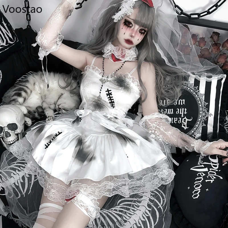 Gothic Lolita Jurk Vrouwen Halloween Anime Cosplay Kostuums Spookbruid Heks Feestjurken Uniform Sets Rollenspel Animatieshow