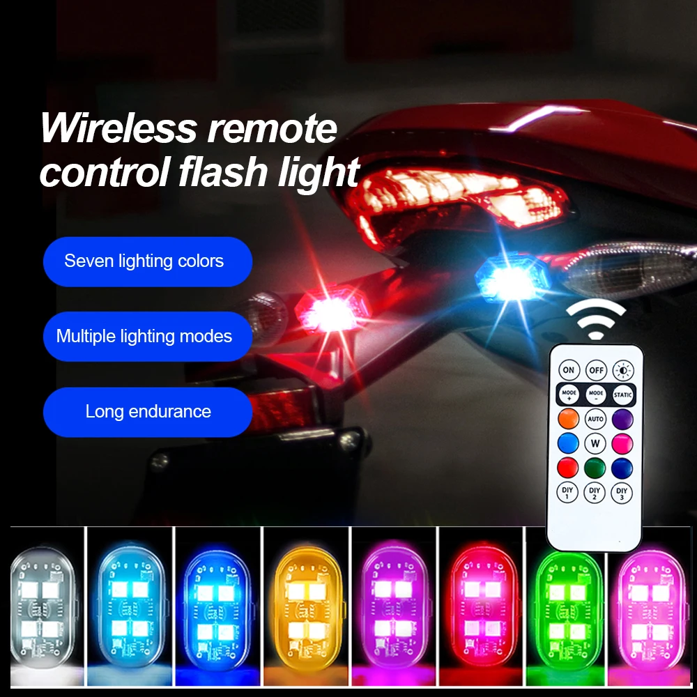 Universal Led Aircraft Strobe Lights Motorcycle Anti Collision Warning Light USB Rechargeable 8Colors Wireless Remote Control