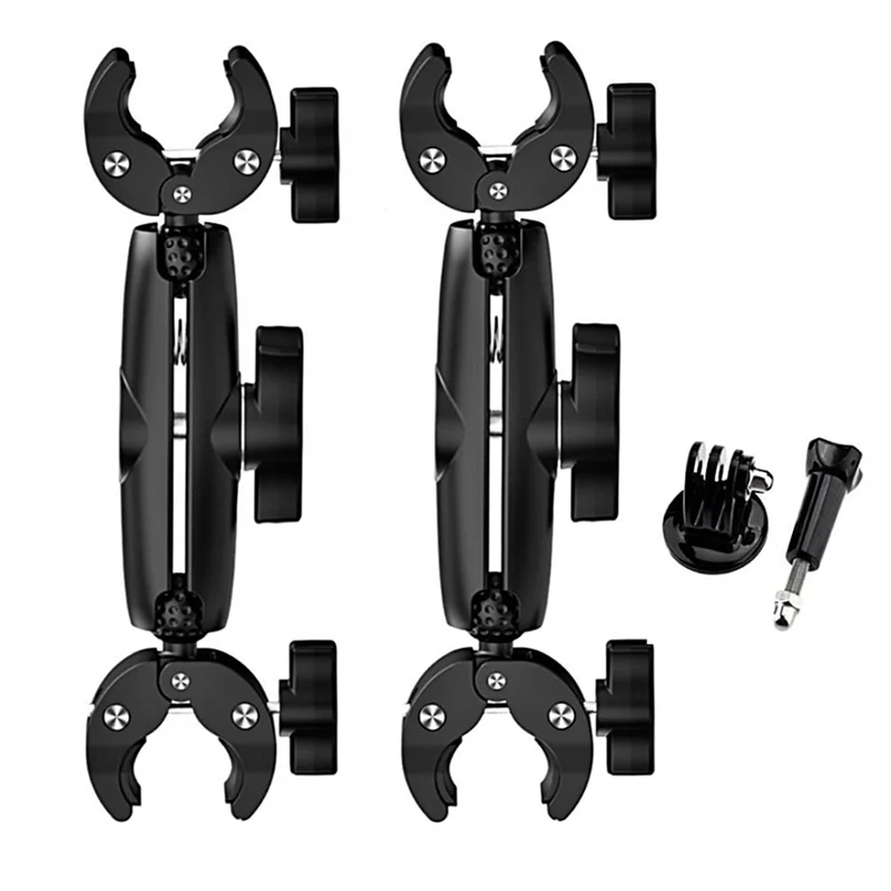 B37B-Motorcycle Bike Action Camera Mount Kit For Insta360 X4 Gopro Double Head Powerful Clamp Handlebar Bracket