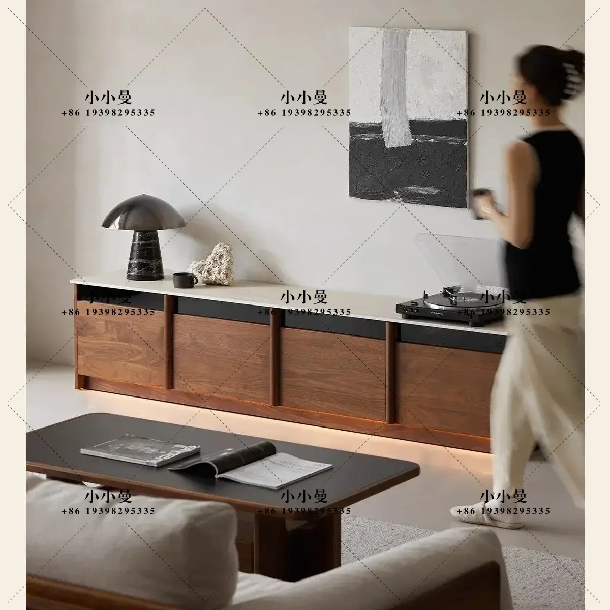 Solid wood Nordic style floor-to-ceiling black walnut living room luxury household small apartment retro storage locker