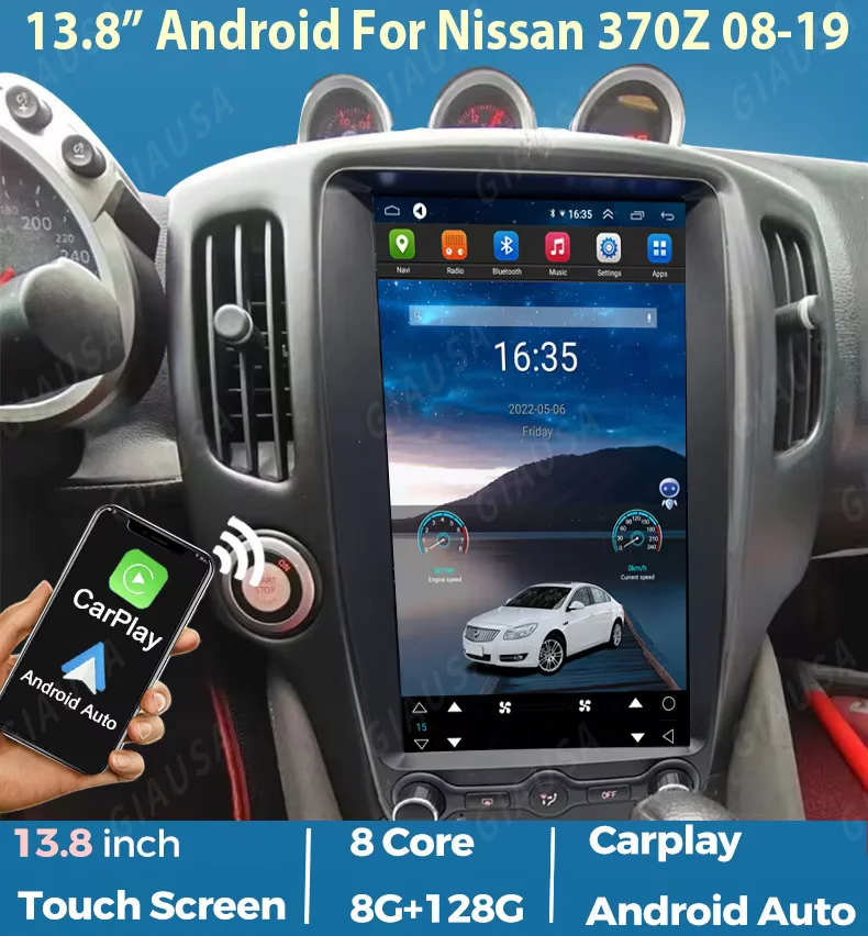 13.8 "أندرويد 14 شاشة تعمل باللمس لنيسان 370Z Z34 2008 2009 -2019 سيارة مشغل وسائط متعددة استقبال ستيريو راديو رئيس وحدة CarPlay