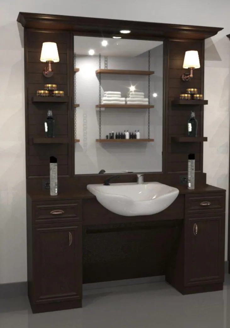 Modern designed wooden barber mirror station for a variety of indoor and outdoor spaces