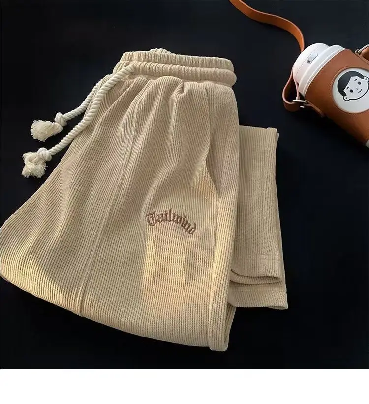 American style trendy men and women loose and simple straight tube corduroy campus wide leg hanging feeling spring casual pants