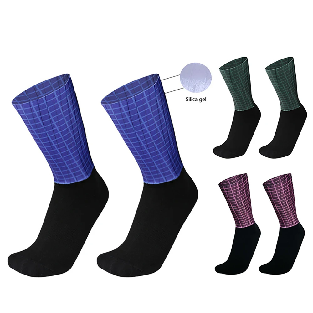 Silicone New Plaid Cycling Socks Non-Slip Men Women Sports Socks Cool Breathable Summer Aero Bike Socks Calcetines Ciclismo