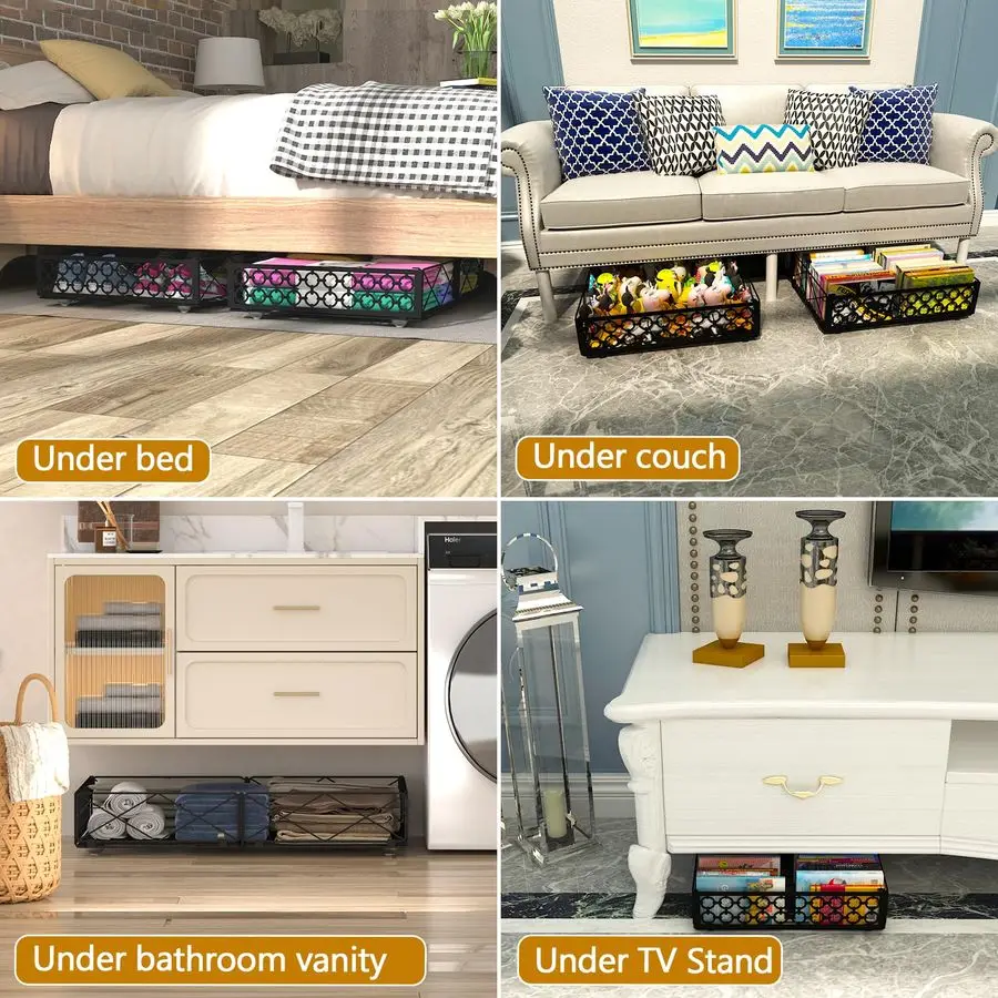 Rangement sous le lit avec roulettes, 1 paquet de conteneurs de rangement roulants sous le lit, bacs organisateurs pliables en métal sous le lit pour Bedr