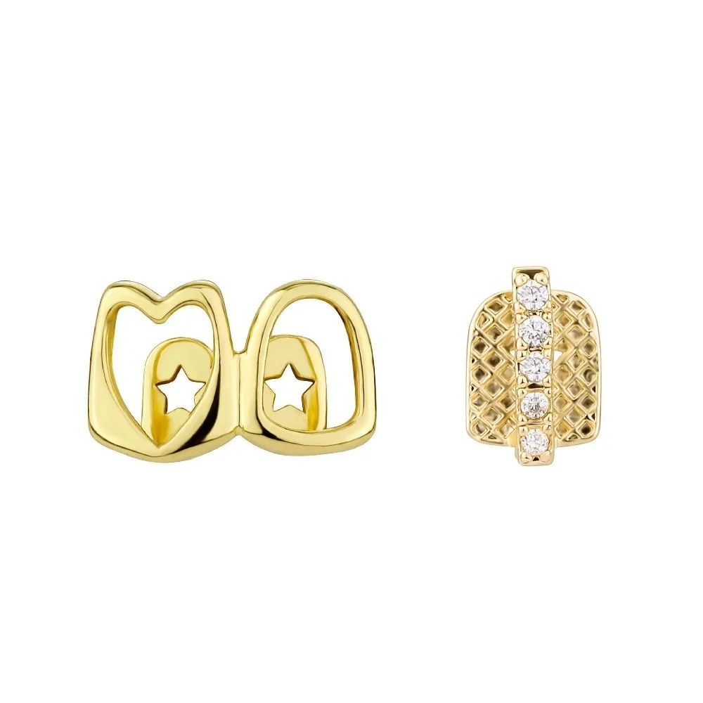 1/2pcs Hip Hop Hollow Heart Tooth Grillz Rhinestone Zircon Dental Grills Gold Color Tooth Caps Wearable Tooth Jewelry Women Men