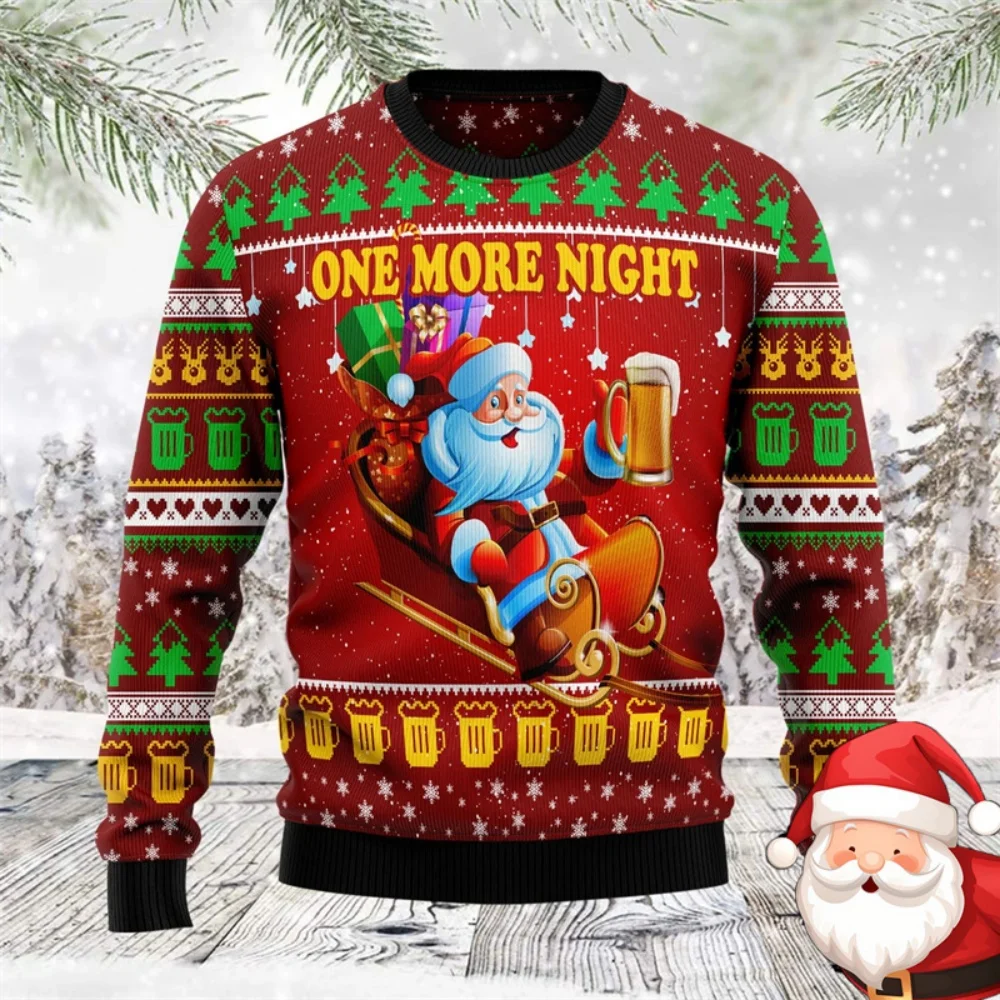 

Beer Graphic Sweatshirts Santa Claus Bar Party 3D Printed Ugly Christmas Sweatshirt Pullover Casual Long Sleeves Streetwear Tops