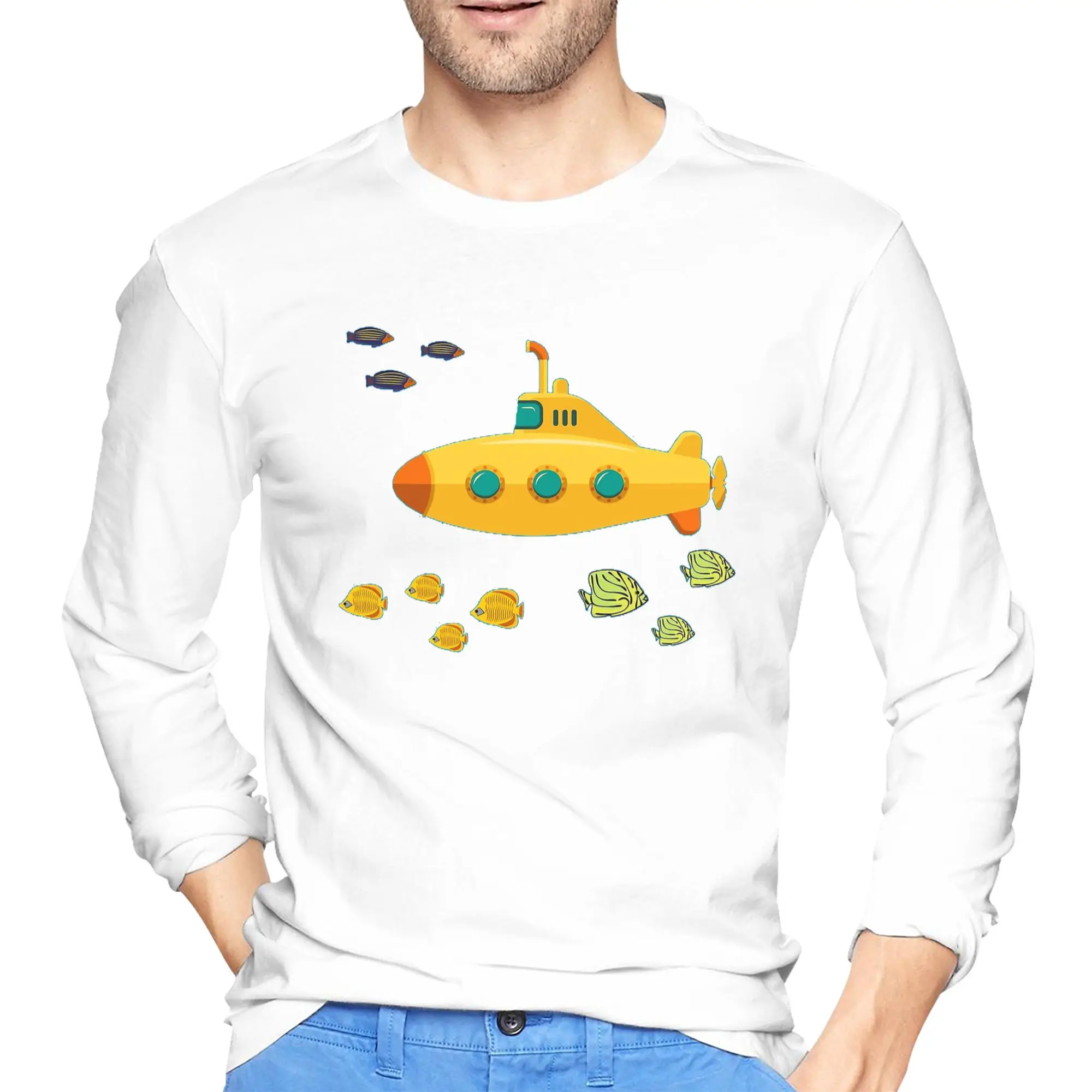 

Beatle Submarine Мужская футболка с длинными рукавами Модные футболки с круглым вырезом Весенние и осенние мужские топы