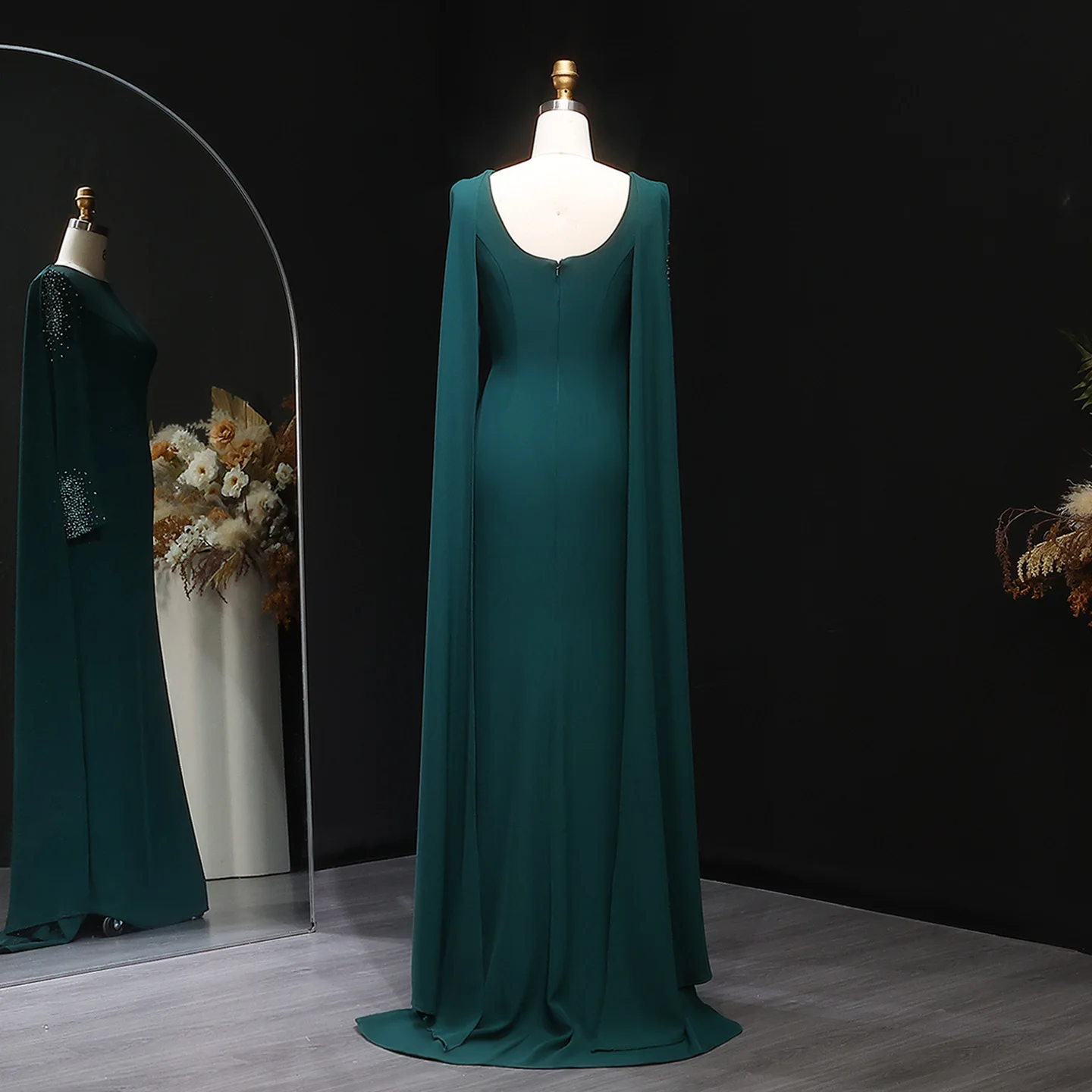 Sharon Said Elegante abito da sera verde con strascico a mantella maniche lunghe per le donne Abito da ballo formale per festa di nozze SF464 Personalizzato