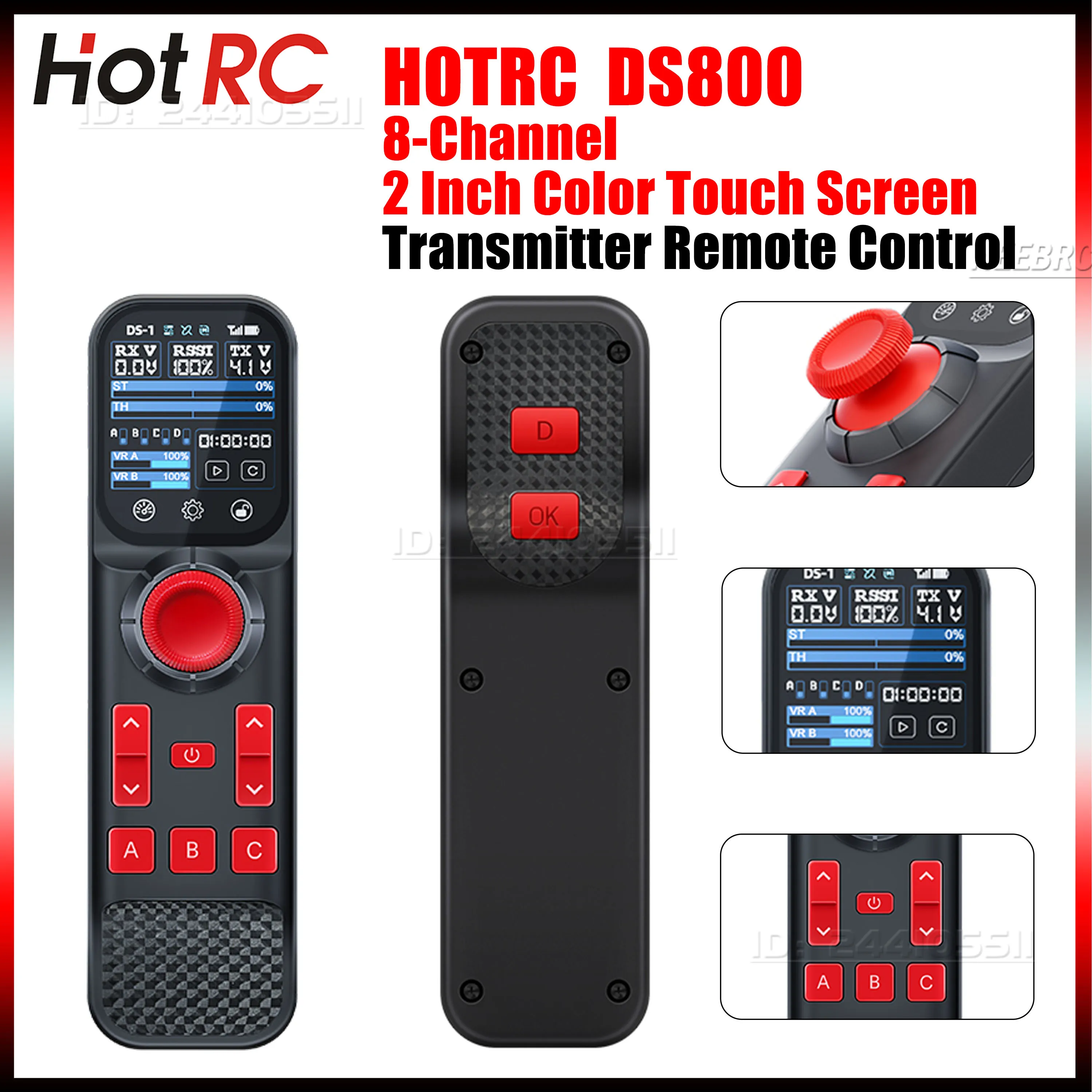 HOTRC DS800 8 canaux 2 pouces couleur écran tactile émetteur télécommande avec fonction de télémétrie Standard pour réservoir de bateau de voiture RC
