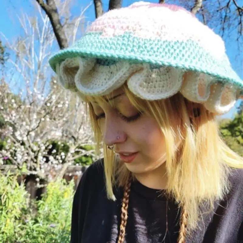 C71F شعبية قبعة بحافة للإناث الحلو الفطر قبعة قبعة المرأة إكسسوارات السفر الخريف الربيع الفطر قبعة