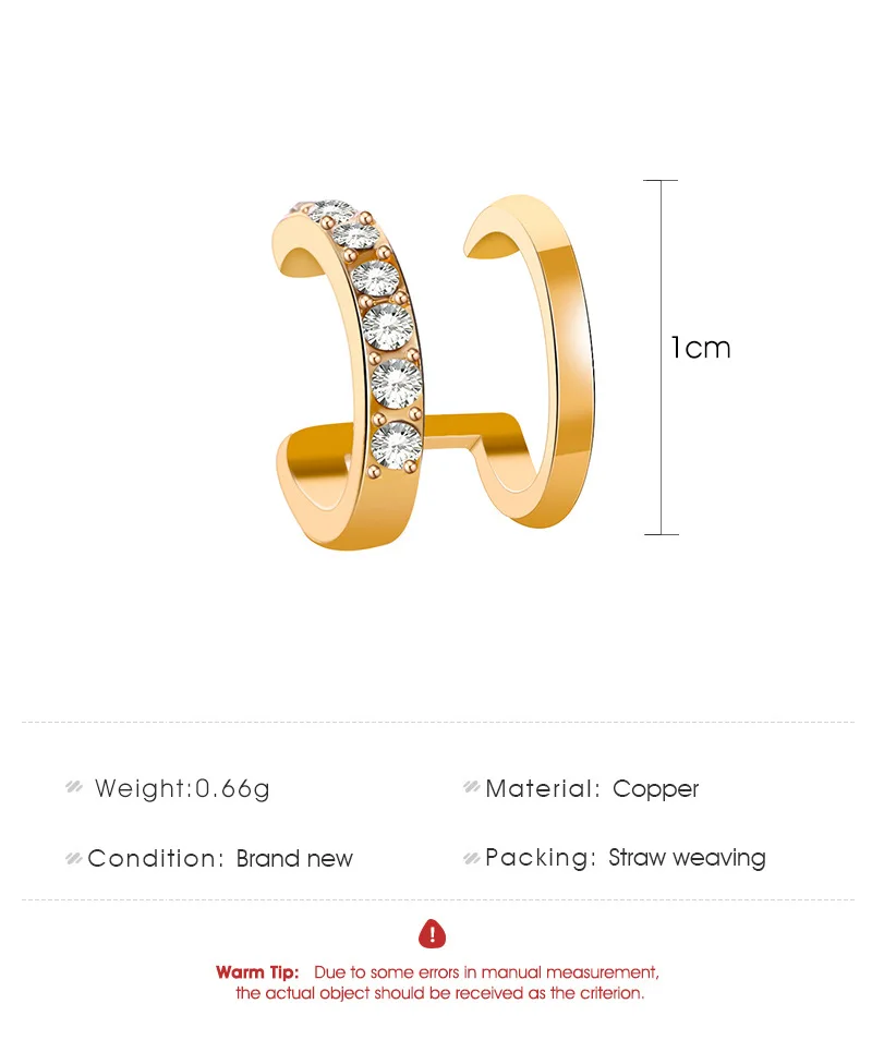 Minimalist Stackable Rhinestone Ear Cuff Earrings Gold Plated No Piercing Clip On Cartilage Earrings Jewelry for Women Oorbellen