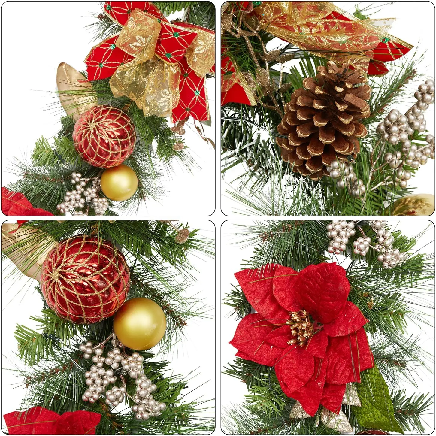 Garvee 9FT Christmas Decorations Artificial Christmas Garland in Red Gold & Silver Winter Wreath Holiday Greenery for Mantel Staircase Fireplace Indoor Outdoor Xmas Decor