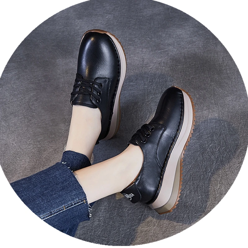 

Sneakers for Women Genuine Leather Soft Casual Lace Up Platform Non-Slip Walking Shoes Comfortable Mom Tennis Running Shoes