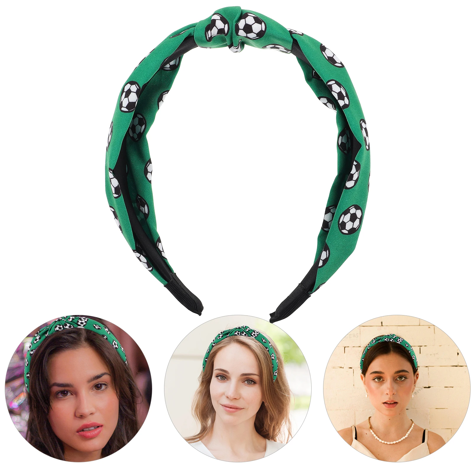 

Football Print Headb Hair Accessories for Girls Women Soccer Game Holiday Wide Hoop Sports Knot Hairb Style