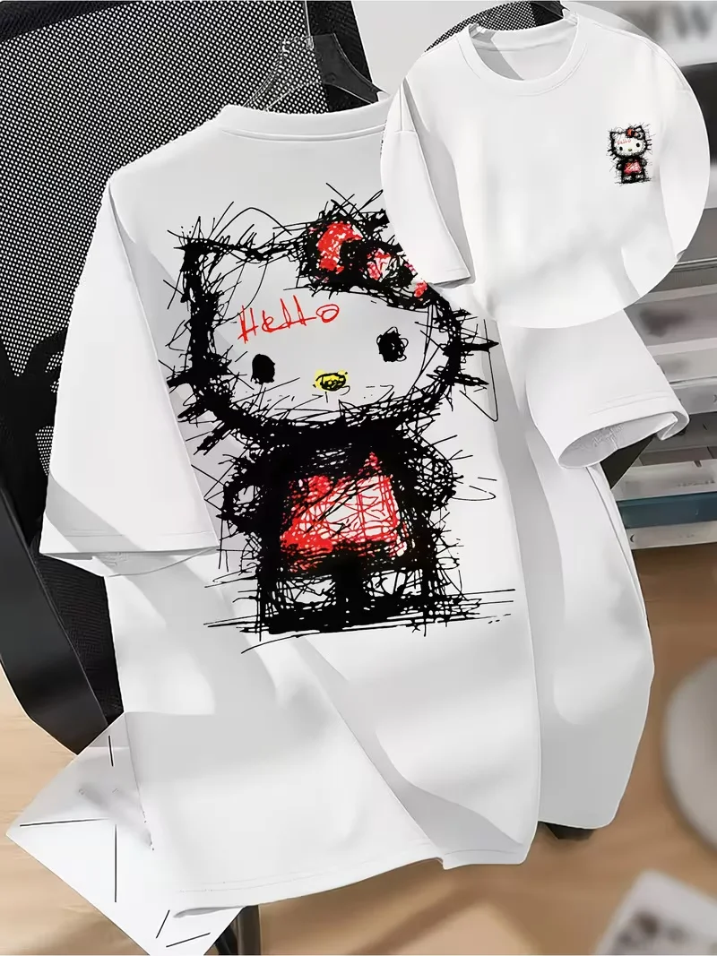 T-shirt Oversize Imprimé 3D Hello Kitty Graffiti Été 2026, Décontracté, Confortable et Ample, Exclusif pour les Fans Passionnés