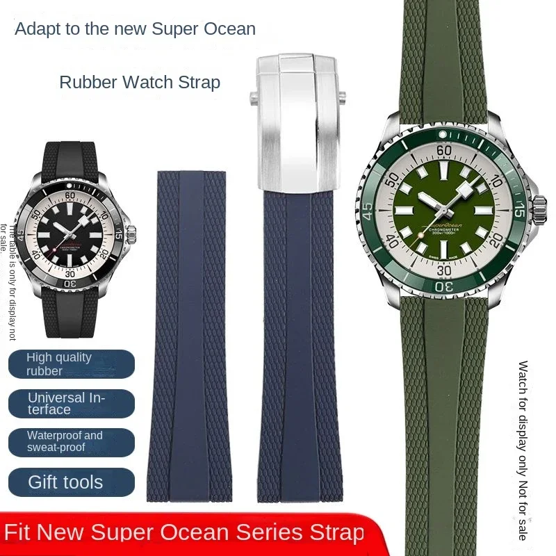 For Breitling Soft Rubber Waterproof Strap 22x18mm New Super Ocean Navigator/Avenger A17376211 Folding Buckle Watchband 22mm