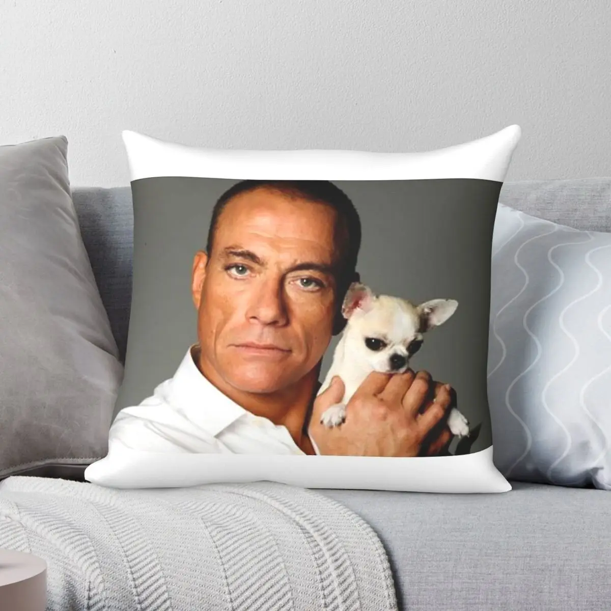 Jean-Claude Van Damme Tiny Dog Square Pillowcase Polyester Linen Velvet Printed Decor Throw Pillow Case Home Cushion Cover 45x45