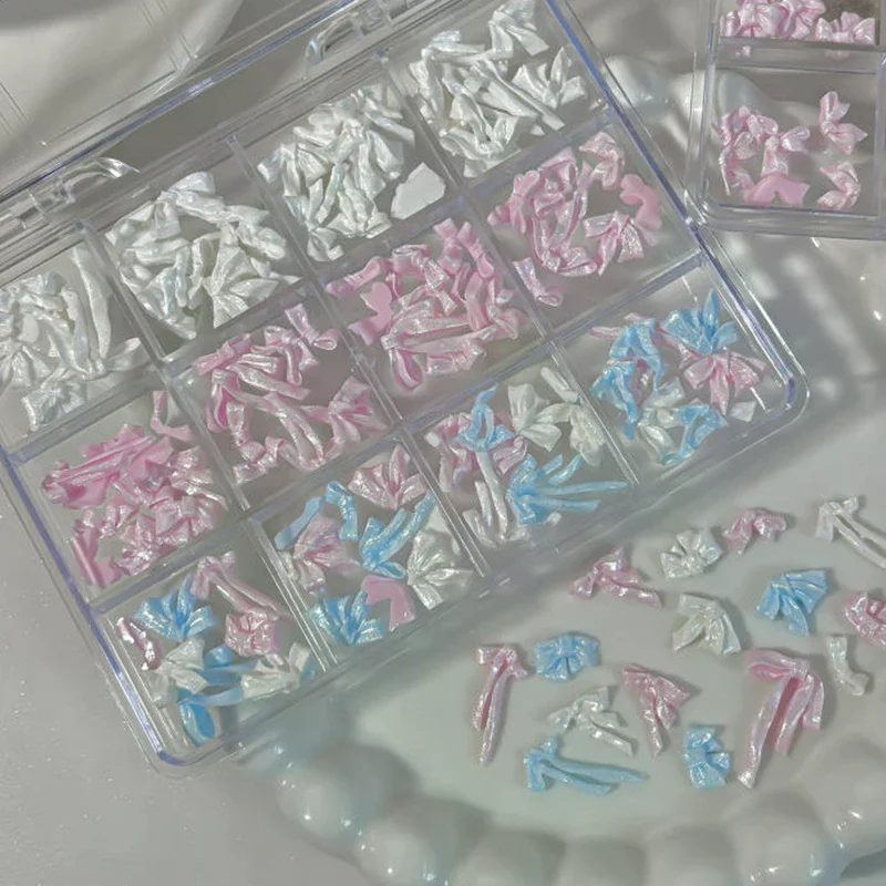 48/72 Piezas de Adornos de Uñas con Lazo de Resina Suave Tallada, Decoración de Uñas con Lazo de Cinta y Diamantes de Imitación para Manualidades